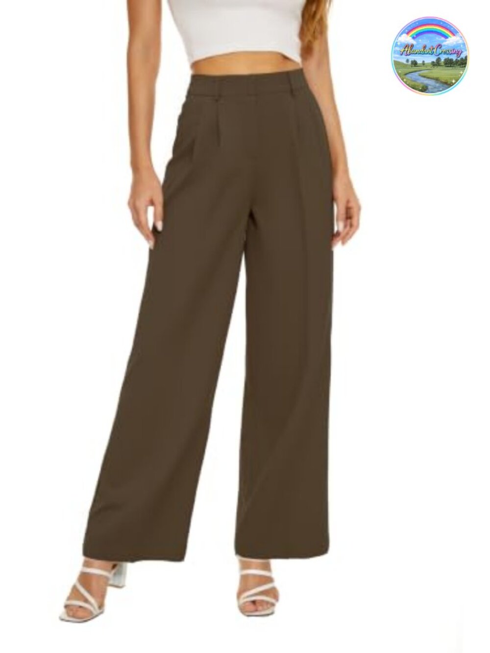 High Waist Wide Leg Dress Pants Lightweight Polyester Blend Pleated Front Office